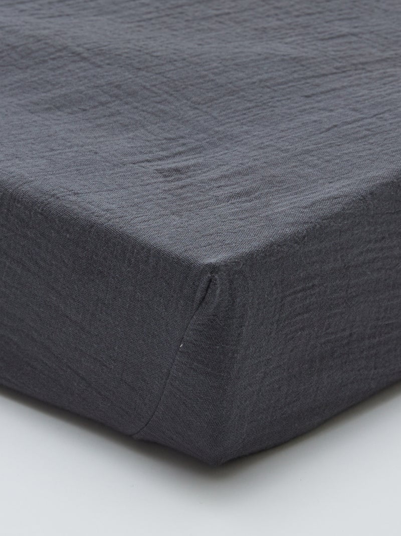 Drap housse 1 personne (90x190 cm) en double gaze de coton - Kiabi Home Gris anthracite - Kiabi