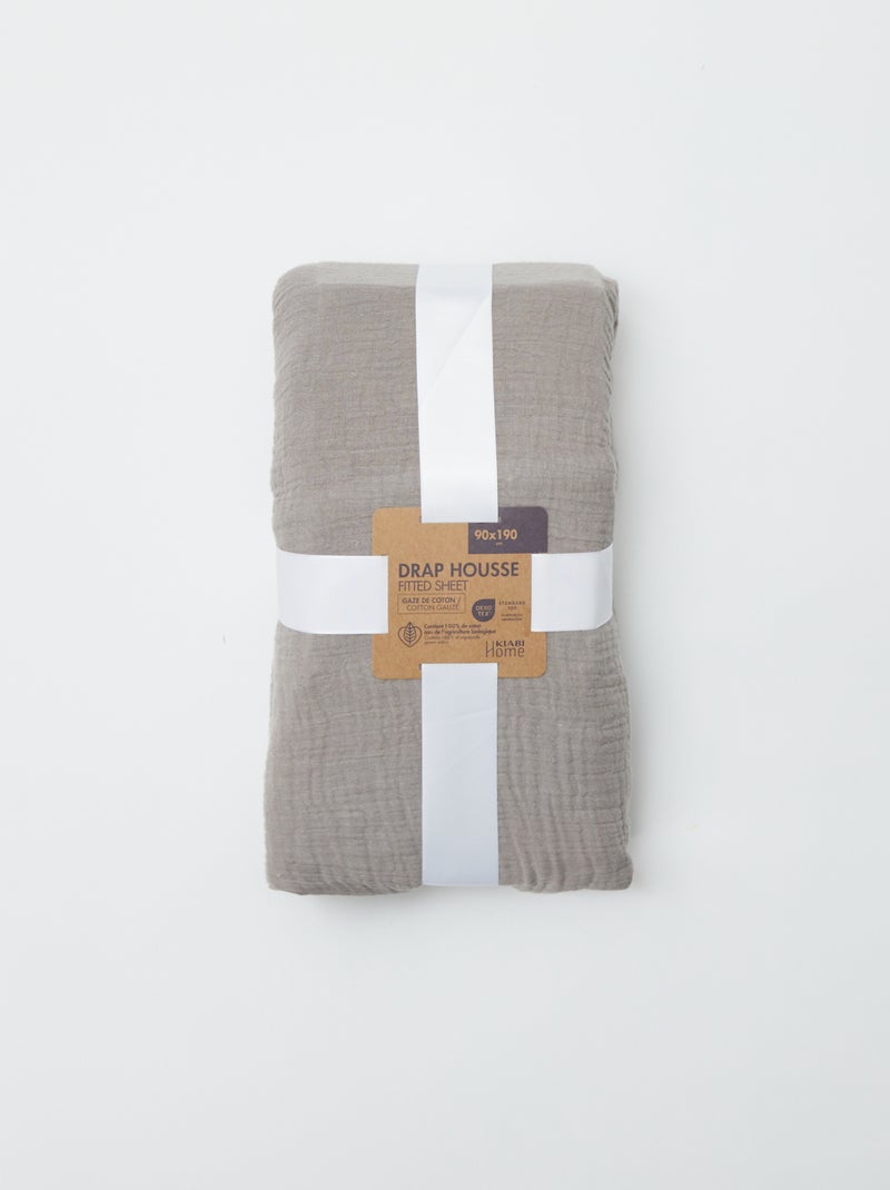 Drap housse 1 personne (90x190 cm) en double gaze de coton - Kiabi Home Gris - Kiabi