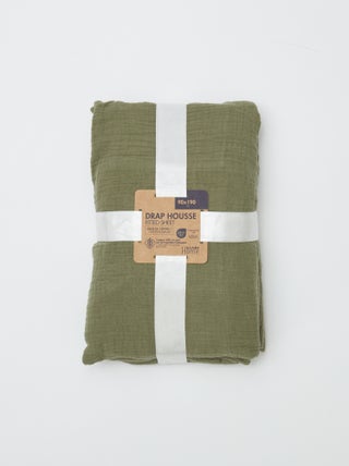 Drap housse 1 personne (90x190 cm) en double gaze de coton - Kiabi Home