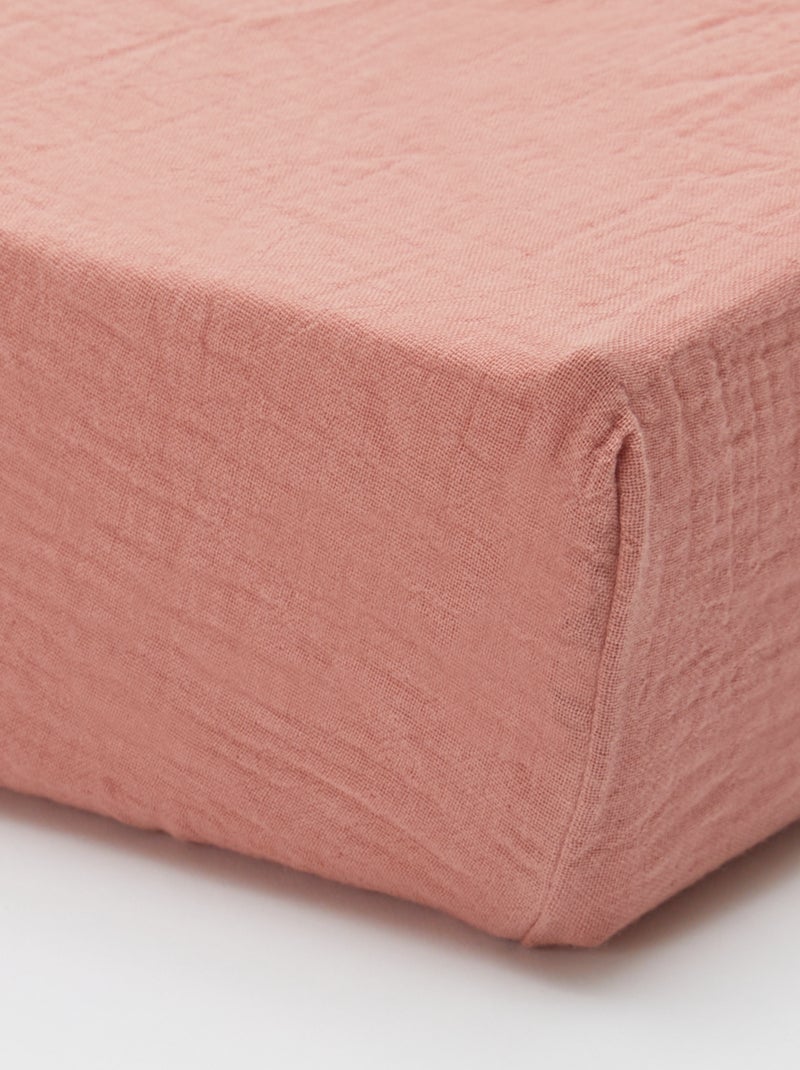 Drap housse 1 personne (90x190 cm) en double gaze de coton - Kiabi Home Rose - Kiabi