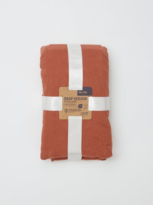 Drap housse 1 personne (90x190 cm) en double gaze de coton - Kiabi Home - Kiabi