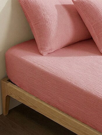 Drap housse 1 personne (90x190 cm) en double gaze de coton - Kiabi Home