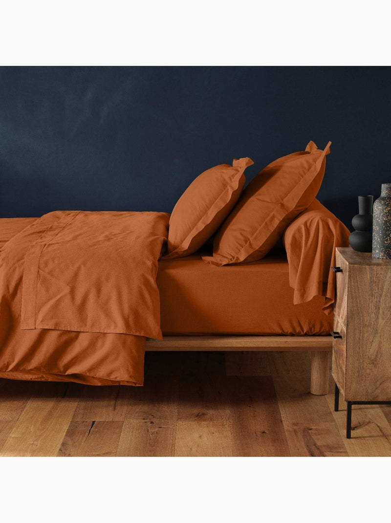 Drap housse 1 personne coton 57 fils lina Marron caramel - Kiabi