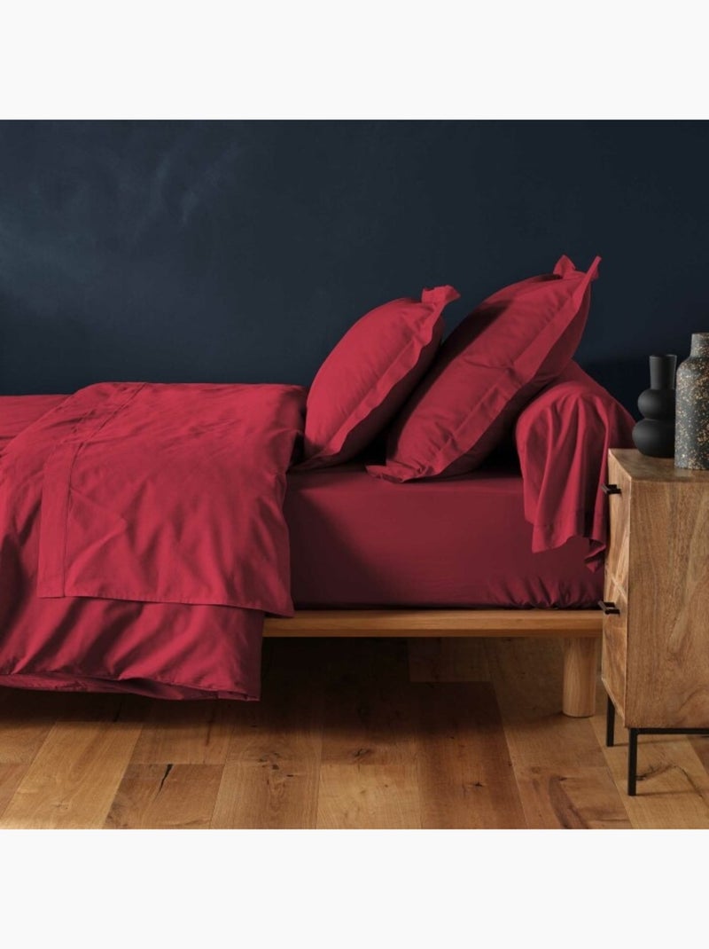 Drap housse 1 personne coton 57 fils lina Rouge Marsala - Kiabi