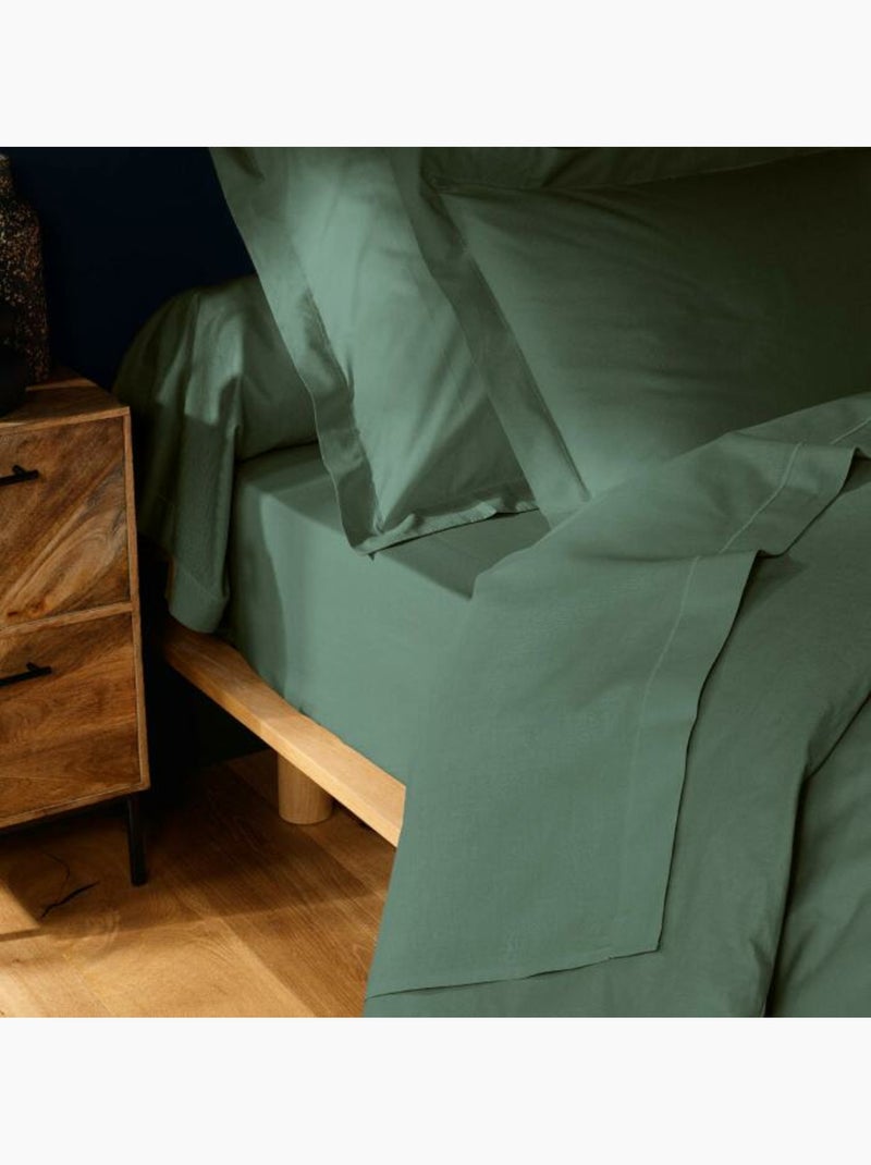 Drap housse 1 personne coton 57 fils lina Vert cèdre - Kiabi