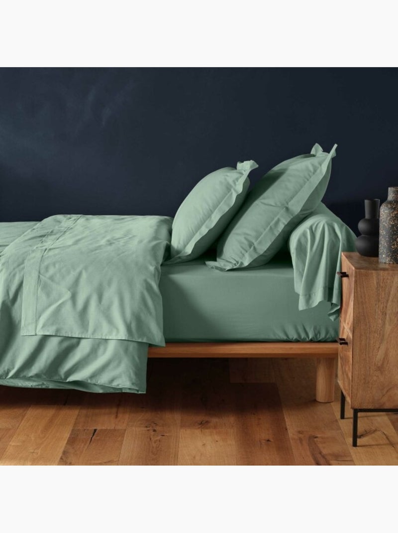 Drap housse 1 personne coton 57 fils lina Vert Sauge - Kiabi