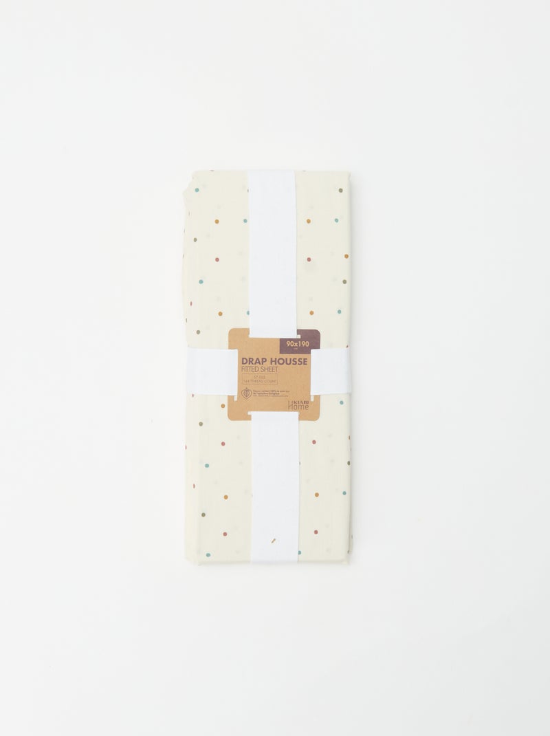 Drap housse 1 personnes 90 x 190 en coton - Kiabi Home Beige à pois - Kiabi