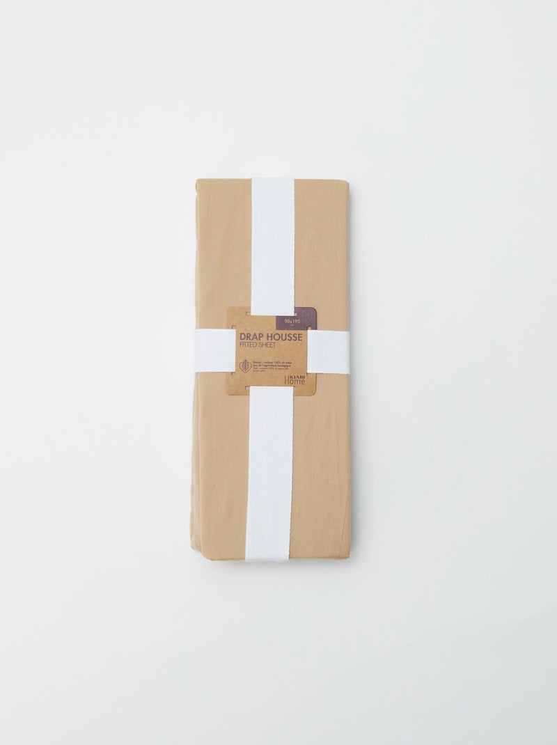 Drap housse 1 personnes 90 x 190 en coton - Kiabi Home Beige - Kiabi
