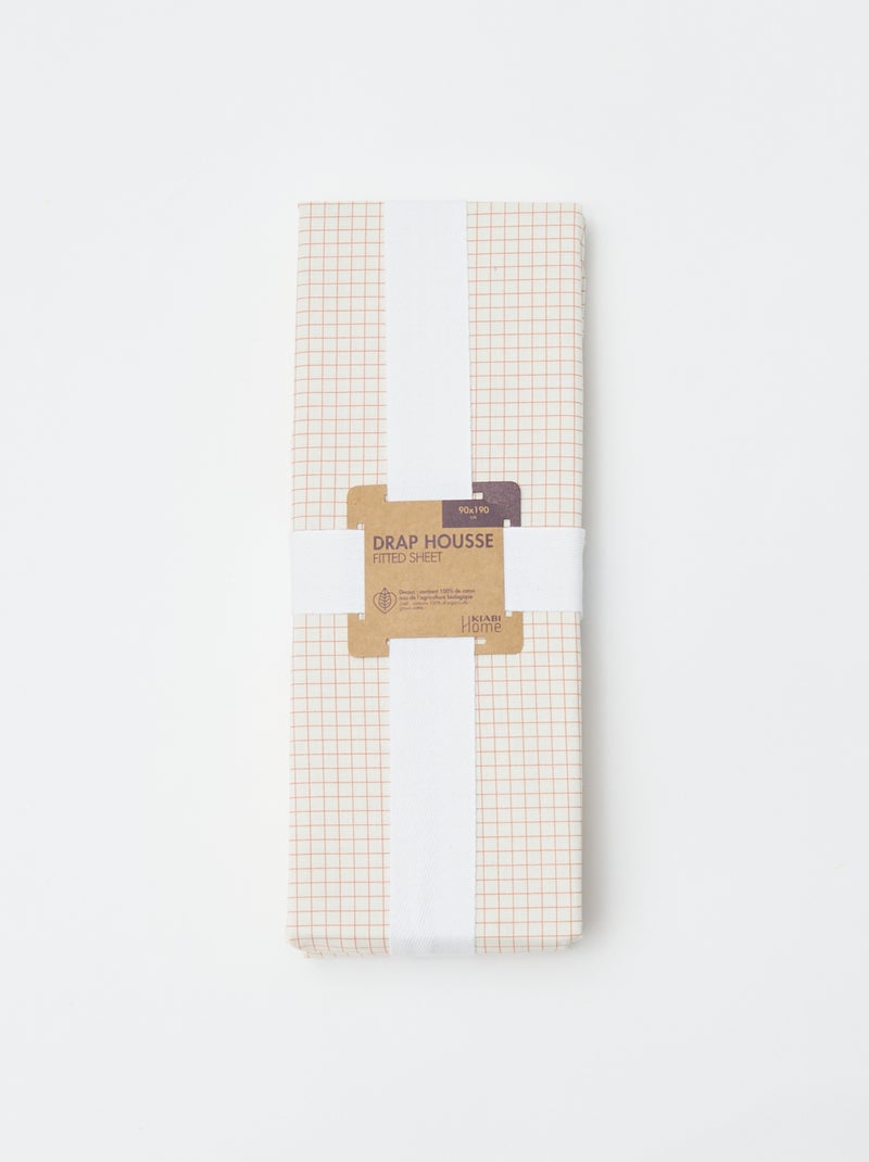Drap housse 1 personnes 90 x 190 en coton - Kiabi Home Blanc/orange - Kiabi
