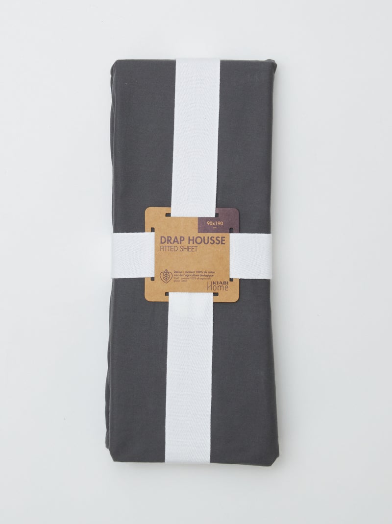 Drap housse 1 personnes 90 x 190 en coton - Kiabi Home Gris anthracite - Kiabi