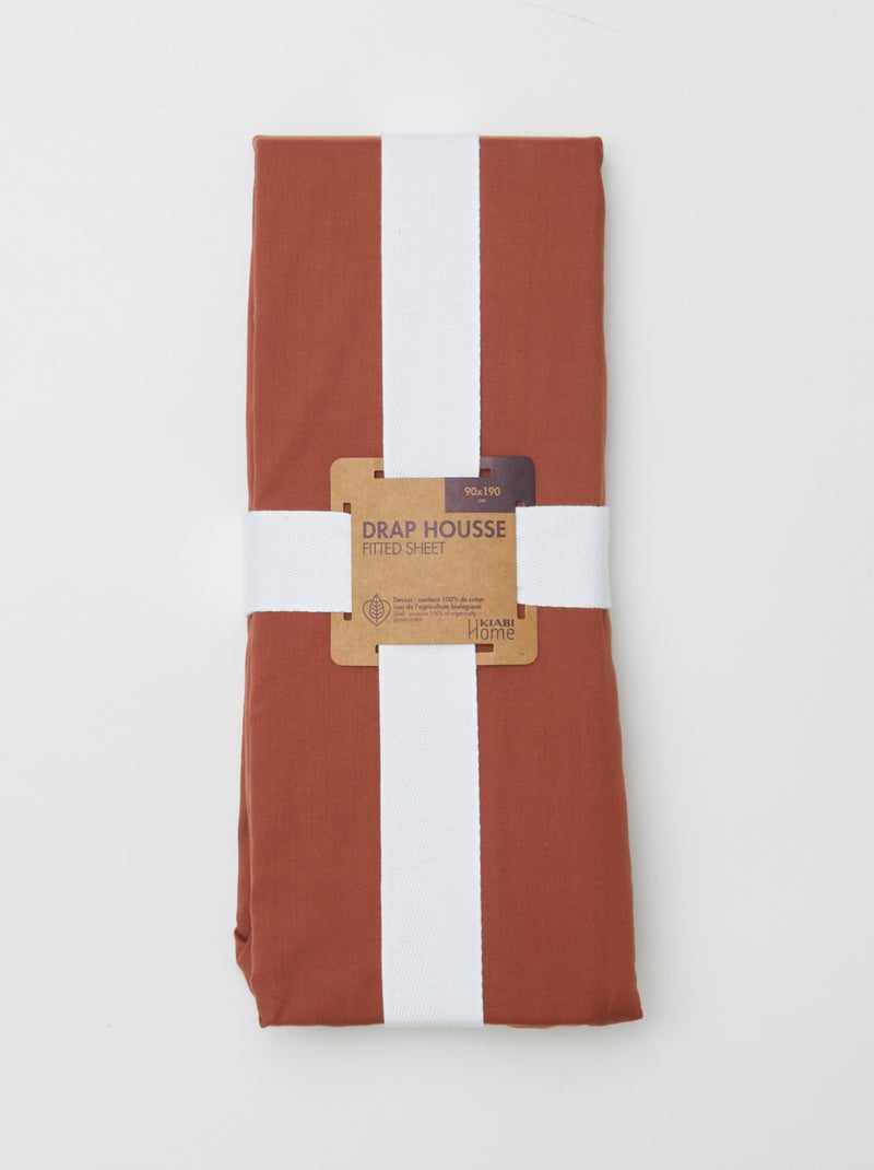 Drap housse 1 personnes 90 x 190 en coton - Kiabi Home Terracota - Kiabi
