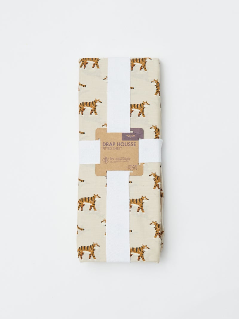 Drap housse 1 personnes 90 x 190 en coton Beige - Kiabi
