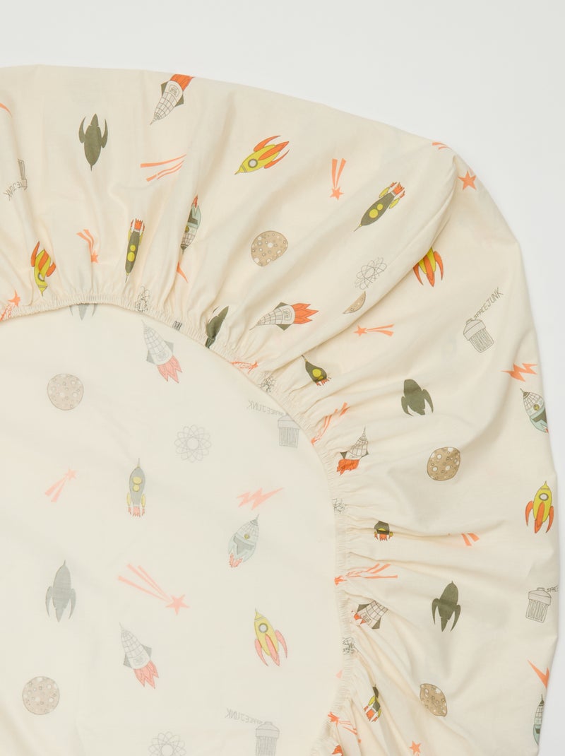 Drap housse 1 personnes 90 x 190 en coton Beige imprimé - Kiabi