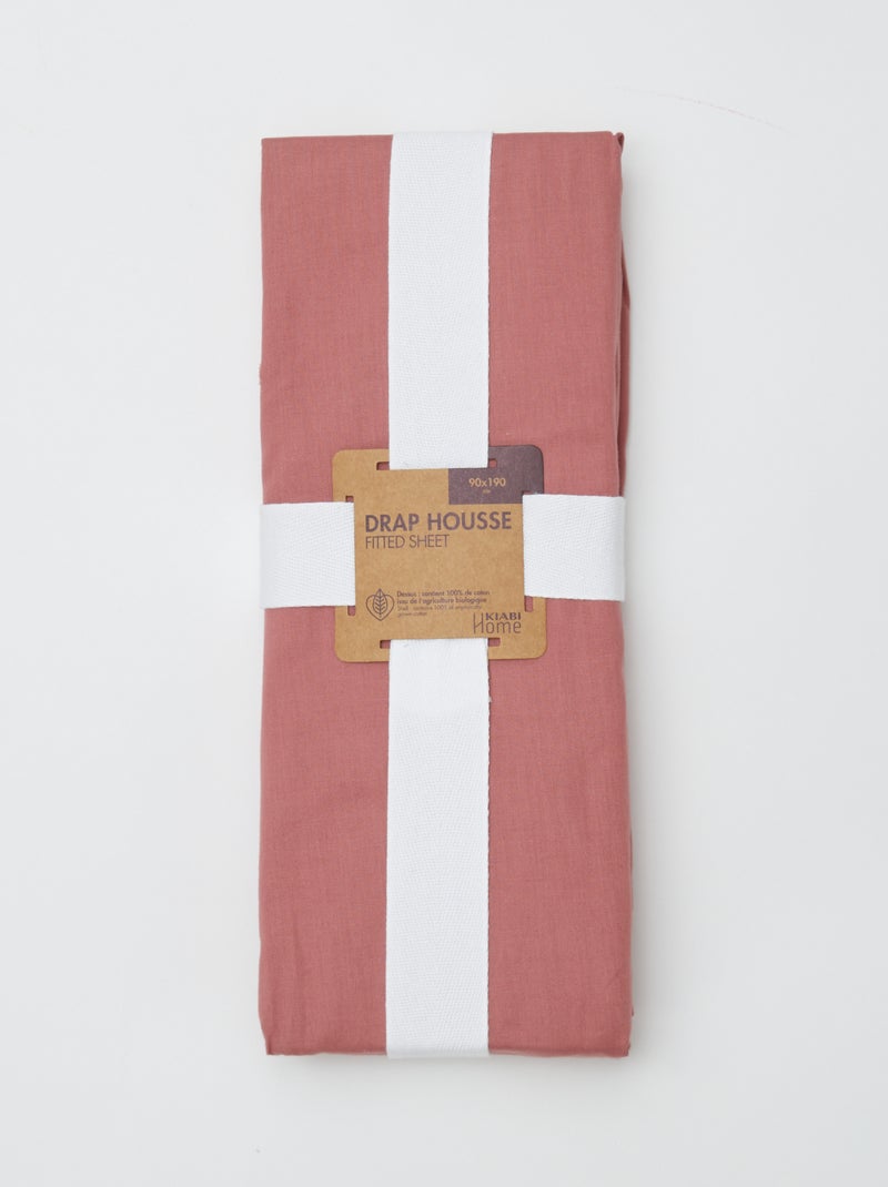 Drap housse 1 personnes (90x190) en coton - Kiabi Home Vieux rose - Kiabi