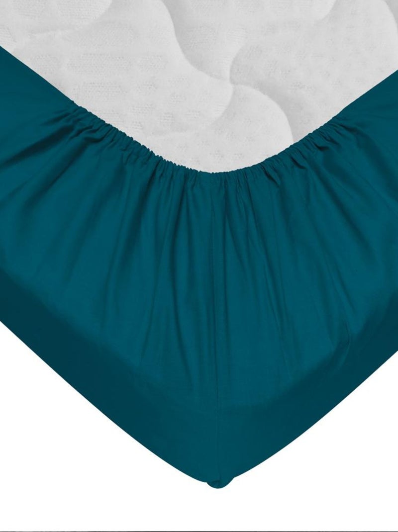 Drap-housse 100% coton 57 Fils - Bonnet 30 cm Bleu canard - Kiabi