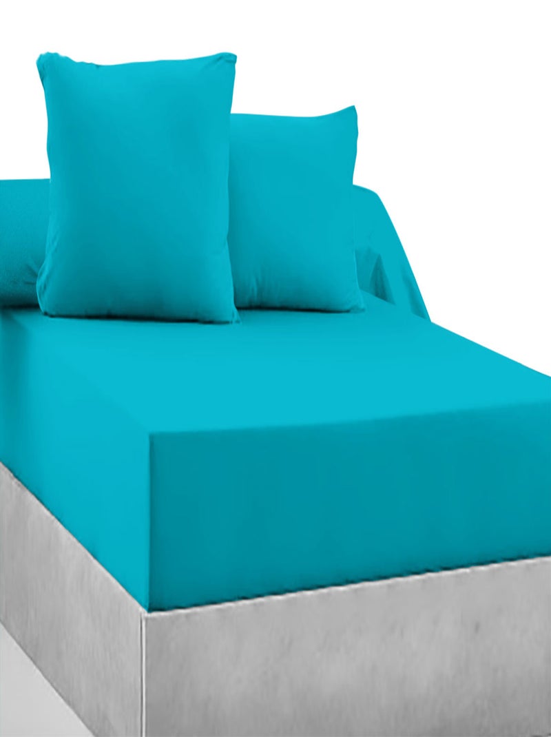 Drap-housse 100% coton 57 Fils - Bonnet 30 cm Bleu turquoise - Kiabi