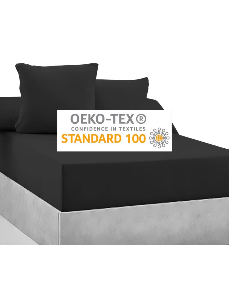 Drap-housse 100% coton 57 Fils - Bonnet 30 cm Noir - Kiabi