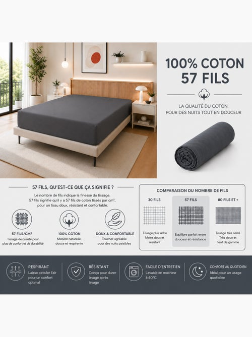 Drap Housse – 100% Coton 57 Fils/cm² - Kiabi Drap Housse – 100% Coton 57 Fils/cm² - Kiabi
