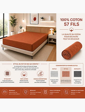 Drap Housse – 100% Coton 57 Fils/cm²