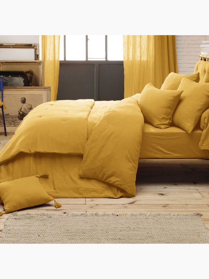 Drap housse 100% Gaze de Coton 74 fils Jaune - Kiabi