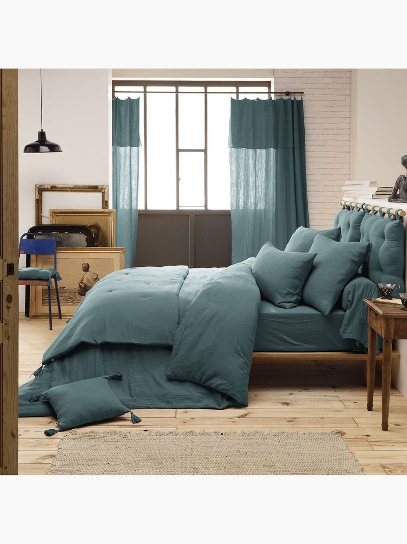Drap housse 100 % gaze de coton ozen Bleu canard - Kiabi