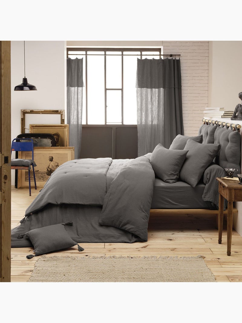 Drap housse 100 % gaze de coton ozen Gris foncé - Kiabi