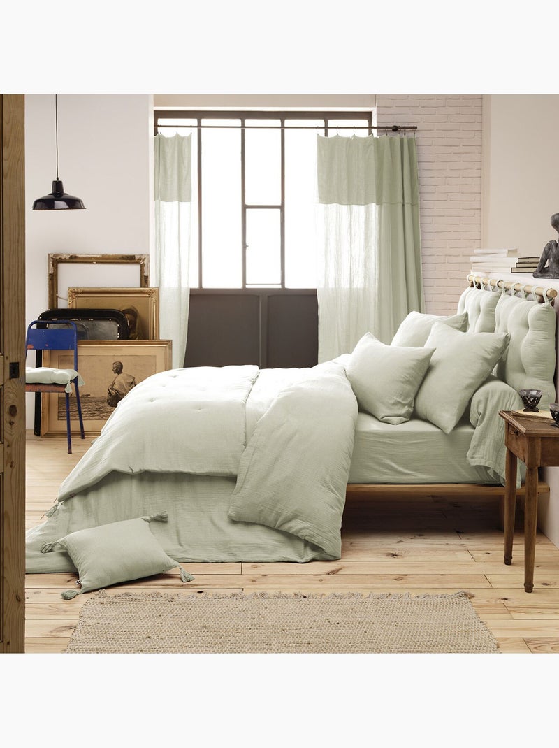 Drap housse 100 % gaze de coton ozen Vert d'eau - Kiabi