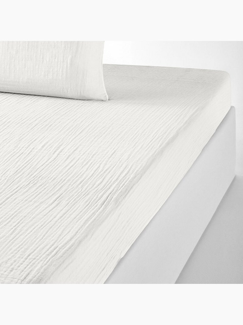 Drap housse 100 % gaze de coton pur Blanc - Kiabi