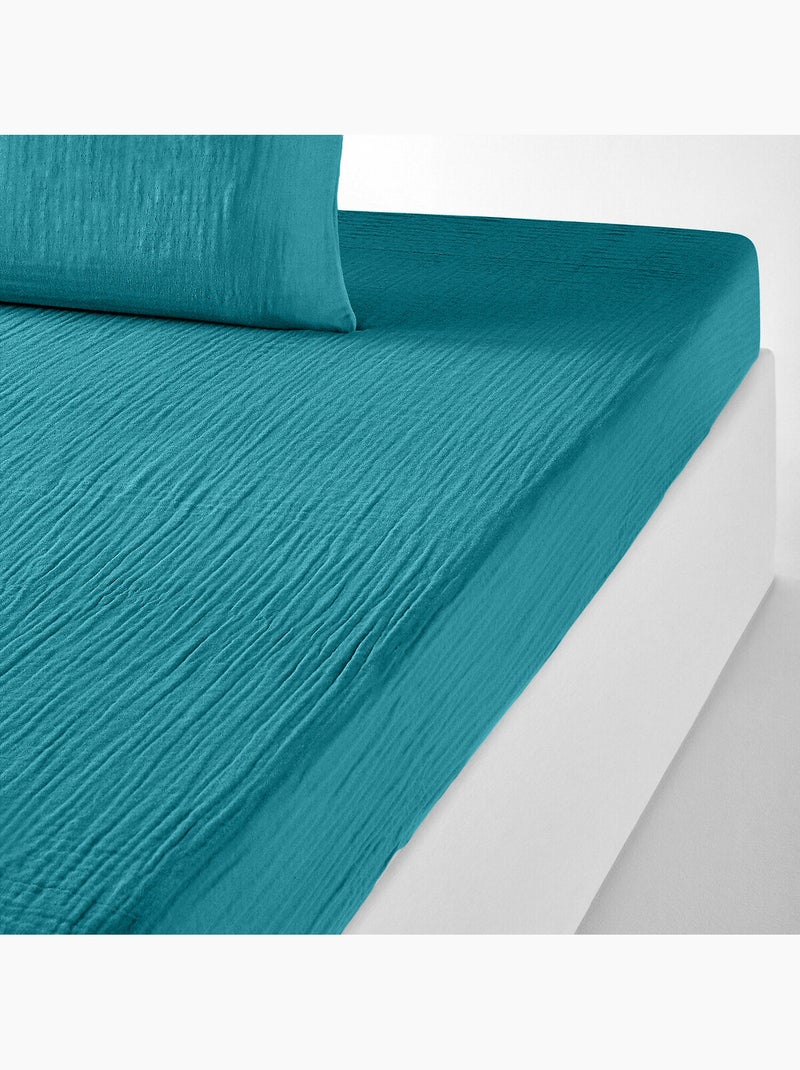 Drap housse 100 % gaze de coton pur Bleu - Kiabi