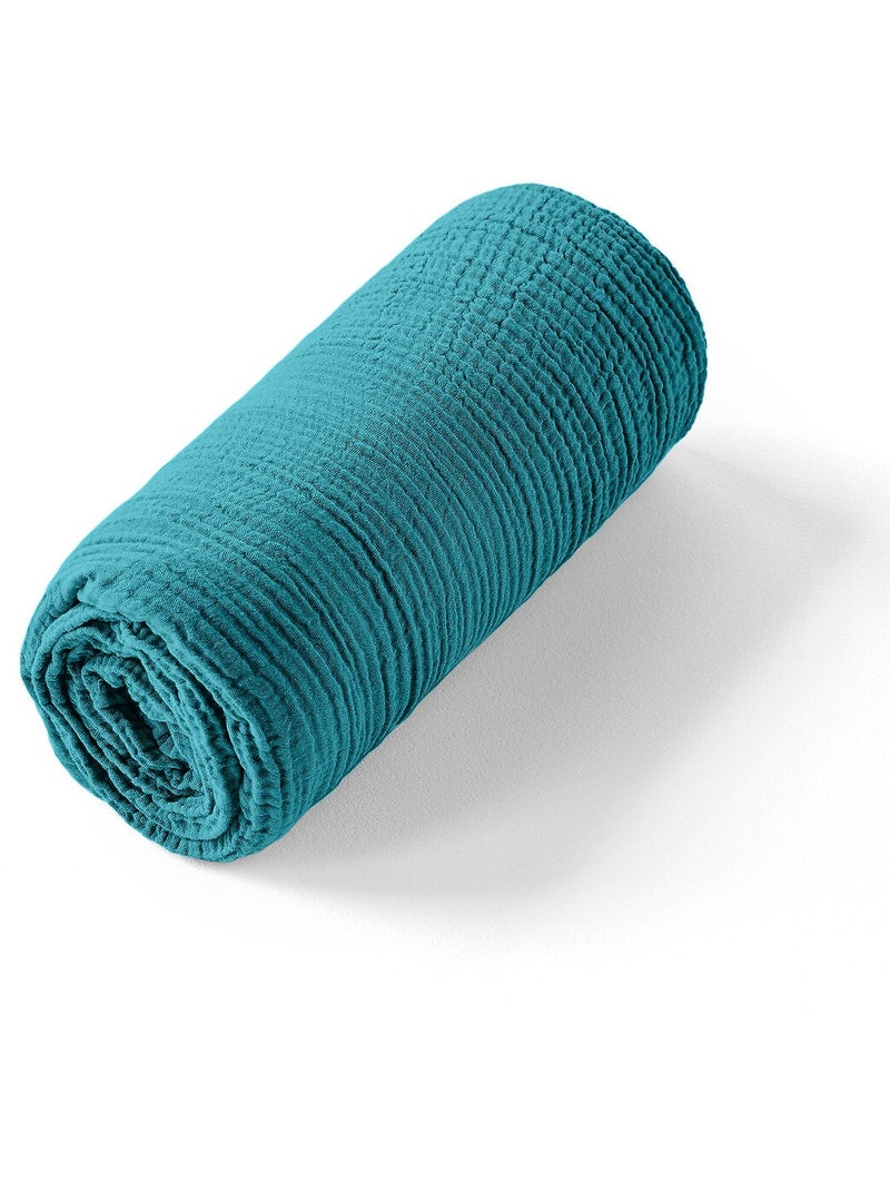 Drap housse 100 % gaze de coton pur Bleu - Kiabi