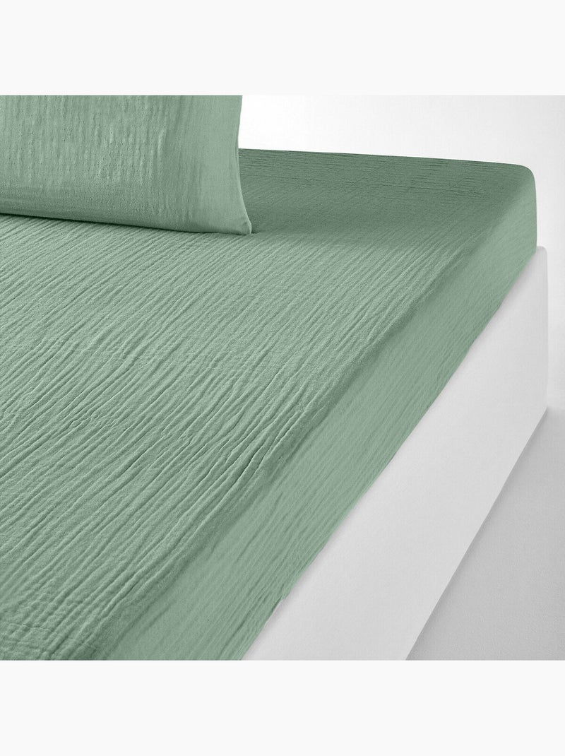 Drap housse 100 % gaze de coton pur Vert d'eau - Kiabi