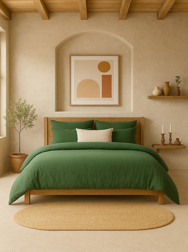 Drap housse 100 % gaze de coton pur Vert - Kiabi