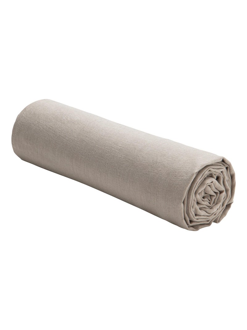 Drap housse 100% Lin Lavé Marron - Kiabi