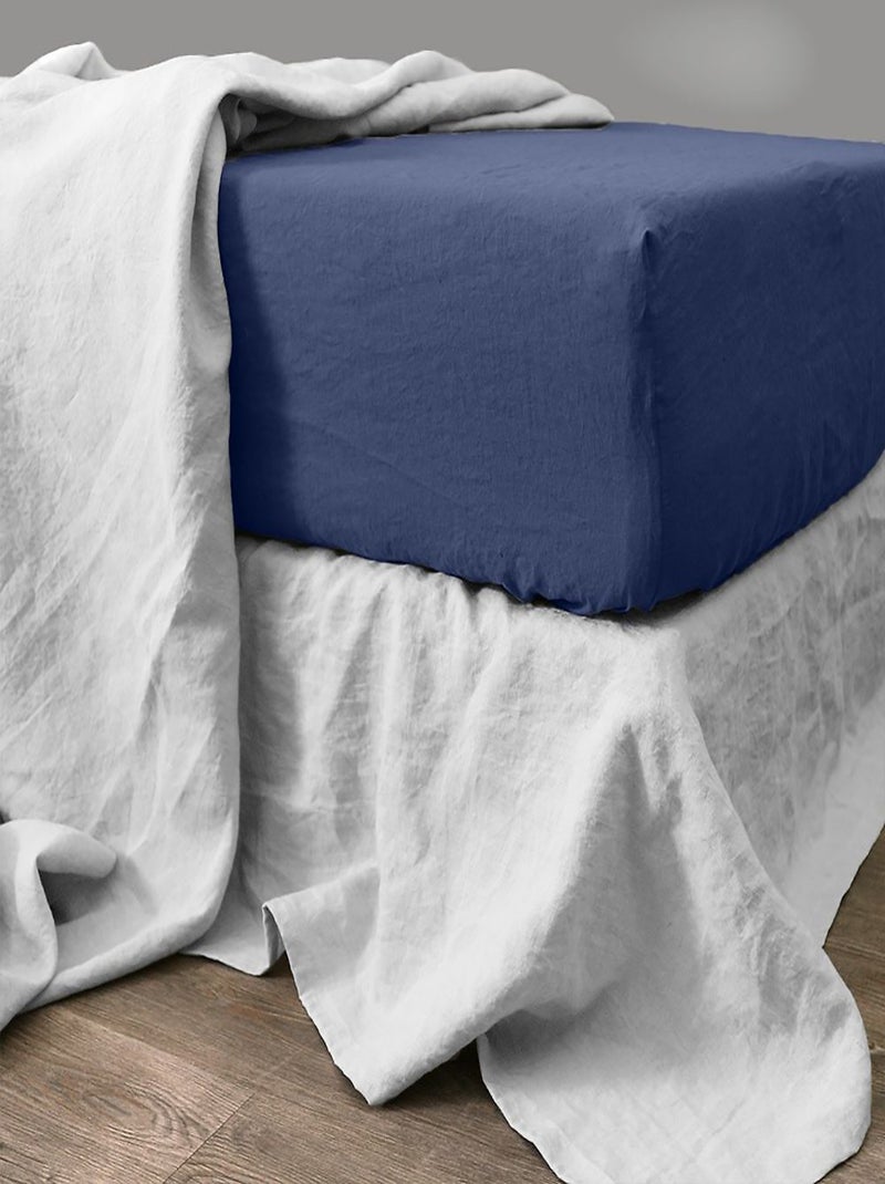 Drap housse 100 % lin signature Bleu - Kiabi