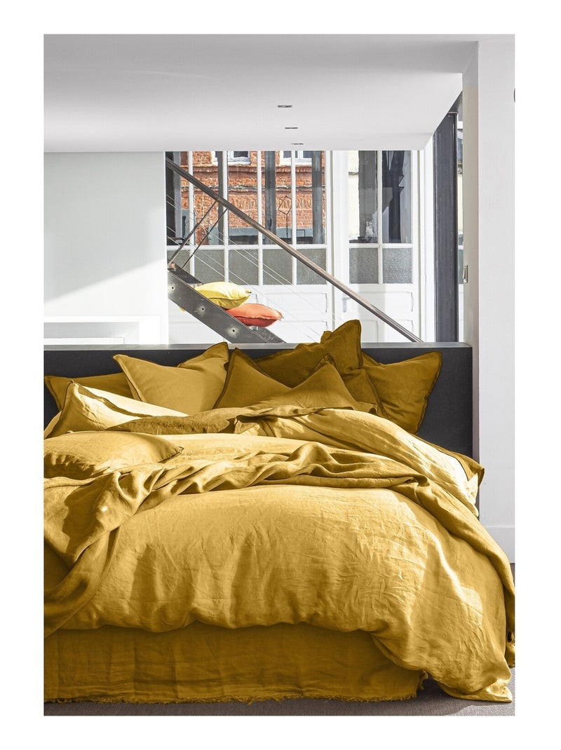 Drap housse 100 % lin signature Jaune - Kiabi
