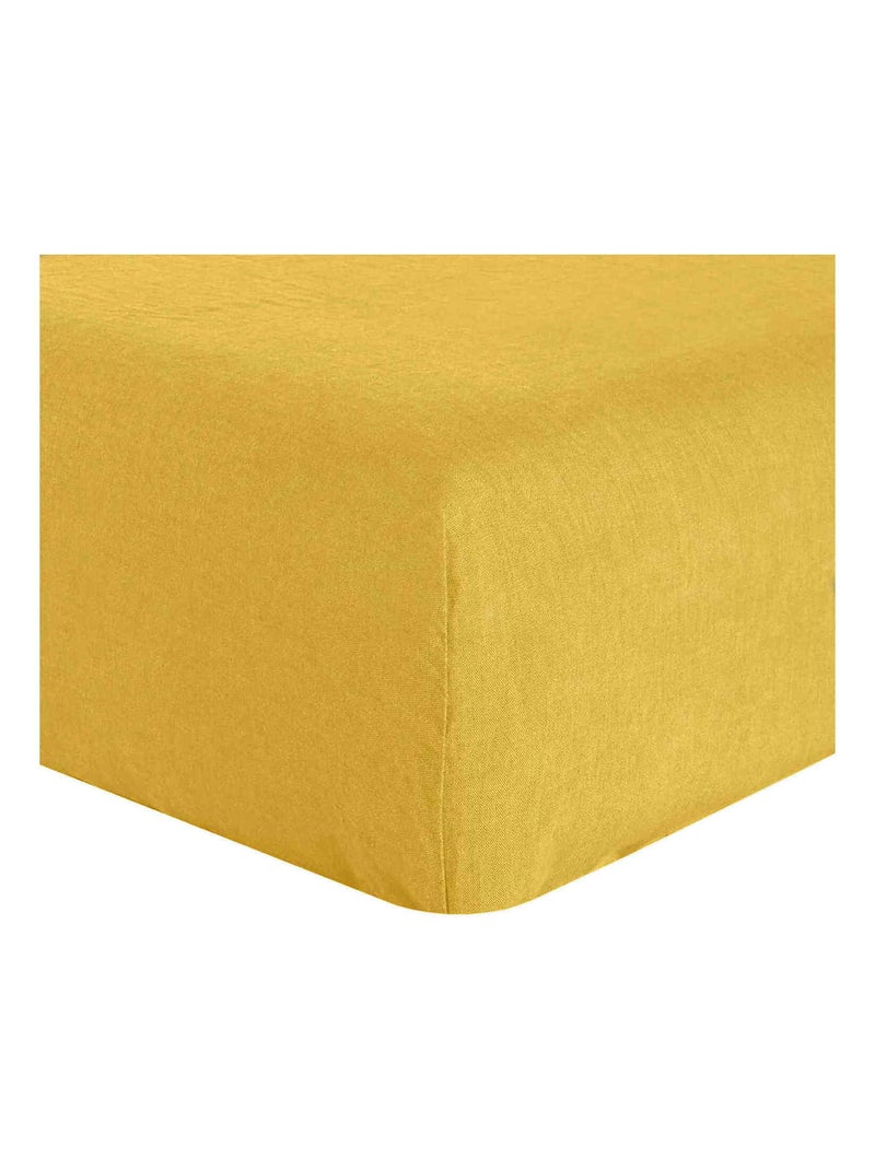 Drap housse 100 % lin signature Jaune - Kiabi
