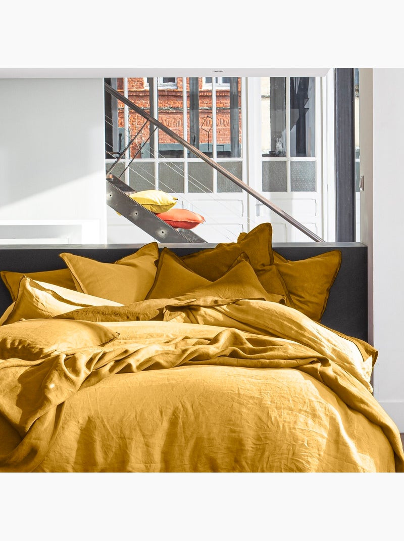 Drap housse 100 % lin signature Jaune or - Kiabi