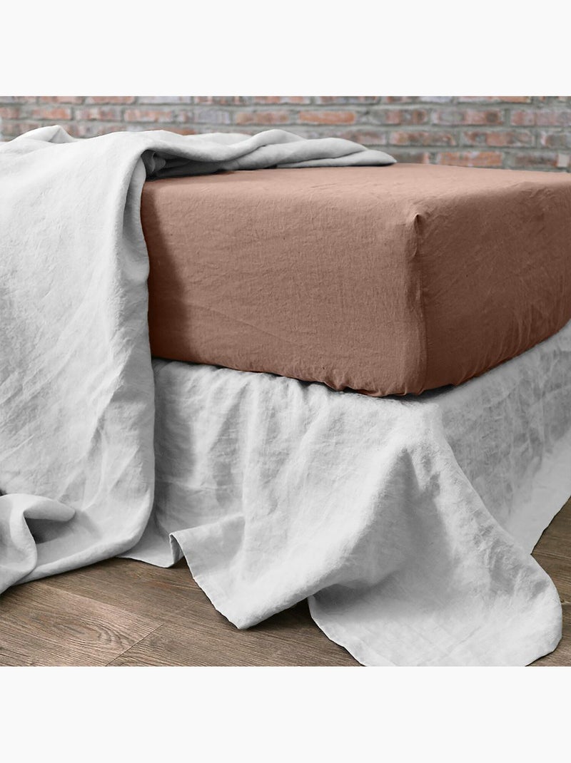 Drap housse 100 % lin signature Marron - Kiabi