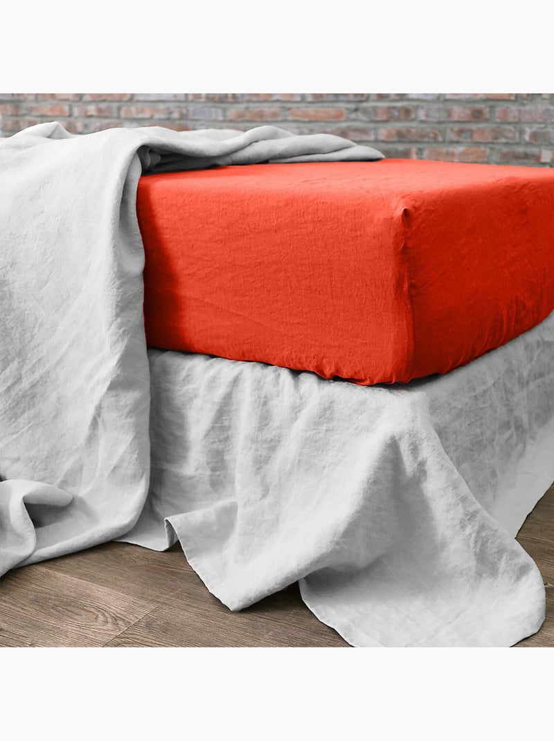 Drap housse 100 % lin signature Orange - Kiabi