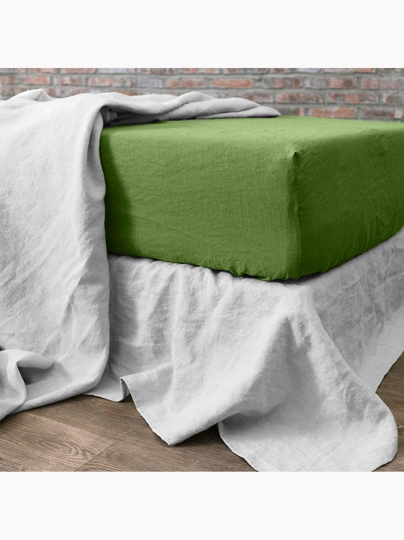 Drap housse 100 % lin signature Vert kiwi - Kiabi