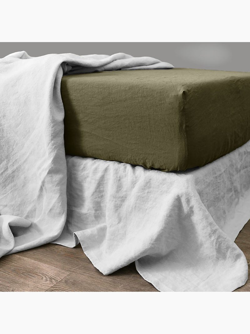 Drap housse 100 % lin signature Vert olive - Kiabi