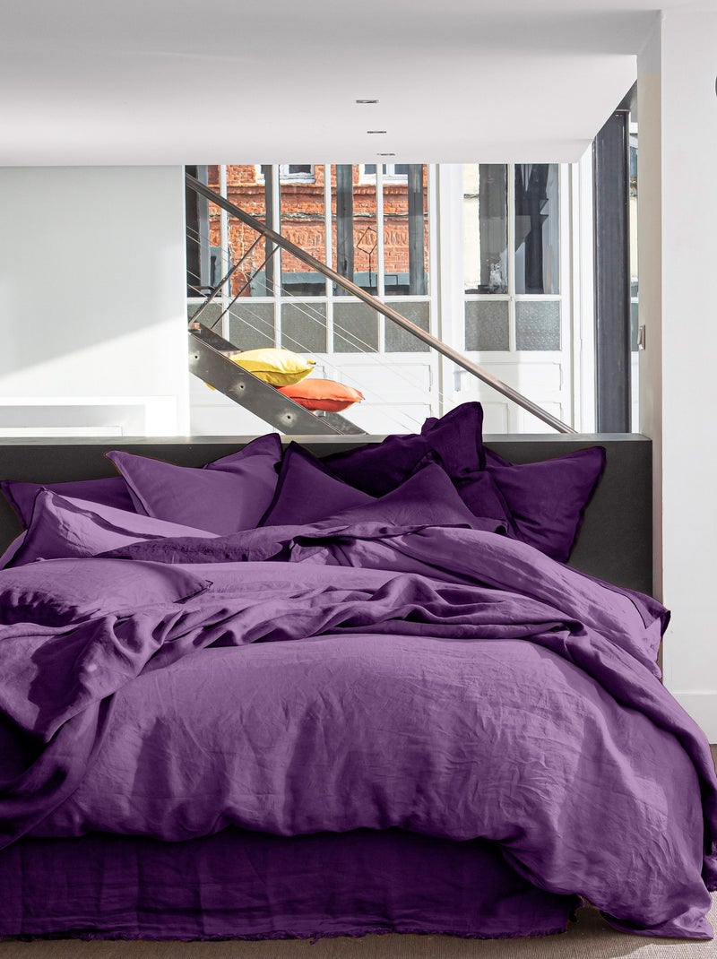 Drap housse 100 % lin signature Violet - Kiabi