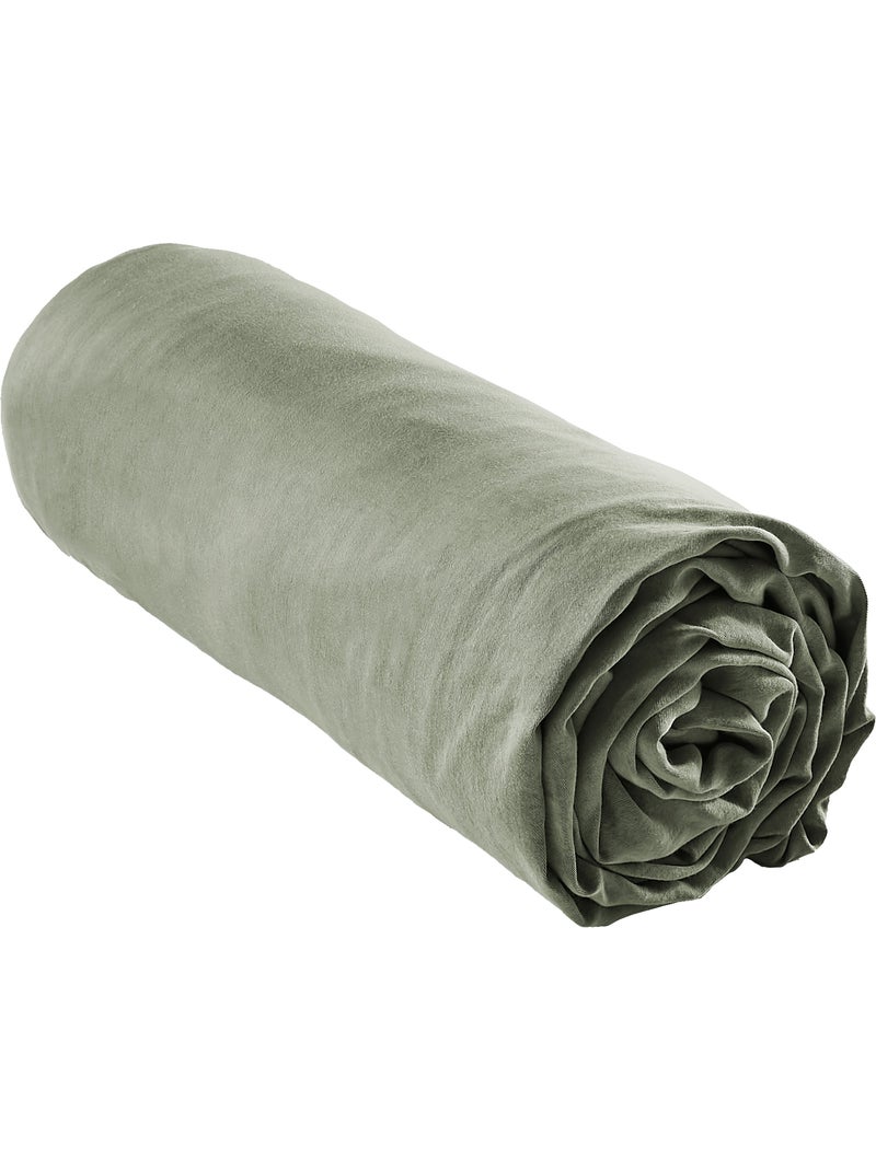 Drap housse 100% Lyocell Tencel lavé Kaki - Kiabi