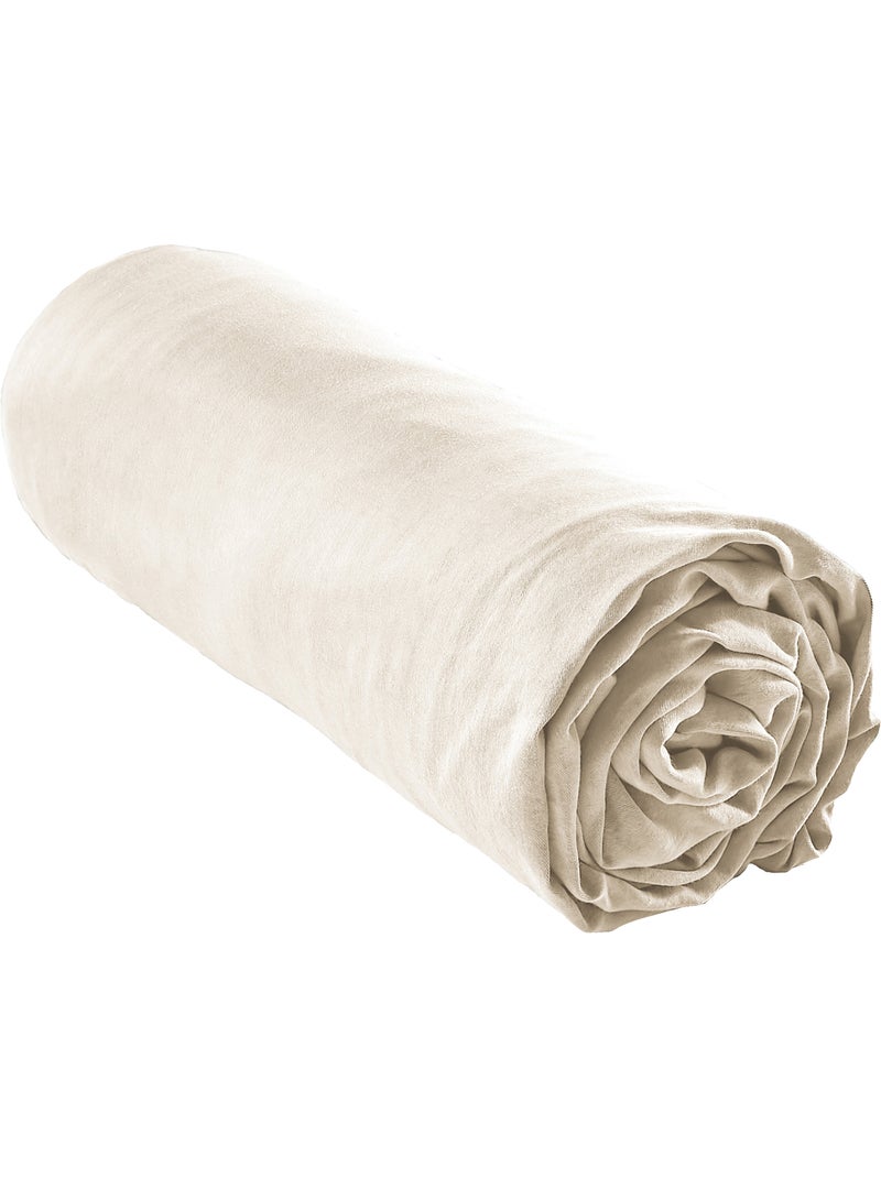 Drap housse 100% Lyocell Tencel lavé Marron clair - Kiabi