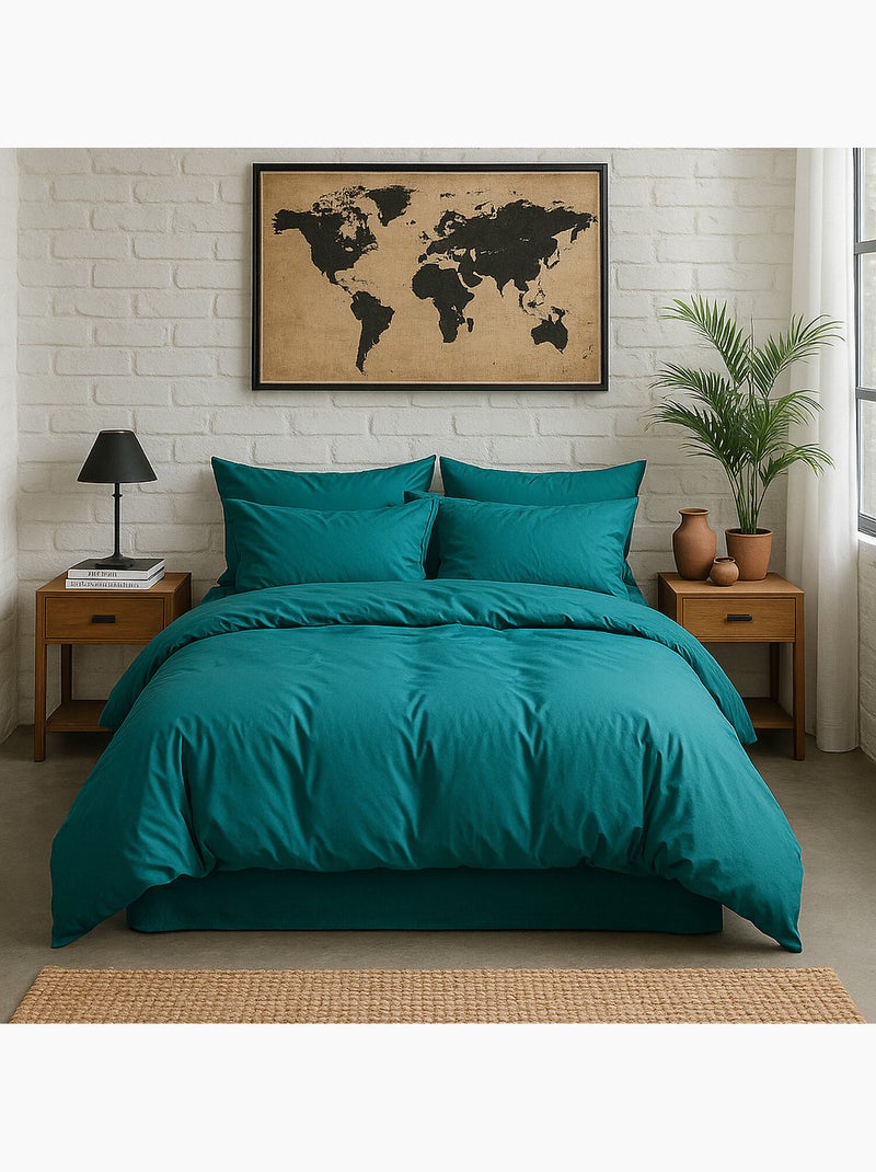 Drap housse 100 % percale de coton elegance Bleu canard - Kiabi