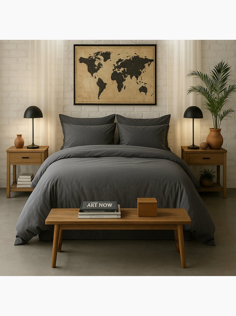 Drap housse 100 % percale de coton elegance gris anthracite - Kiabi