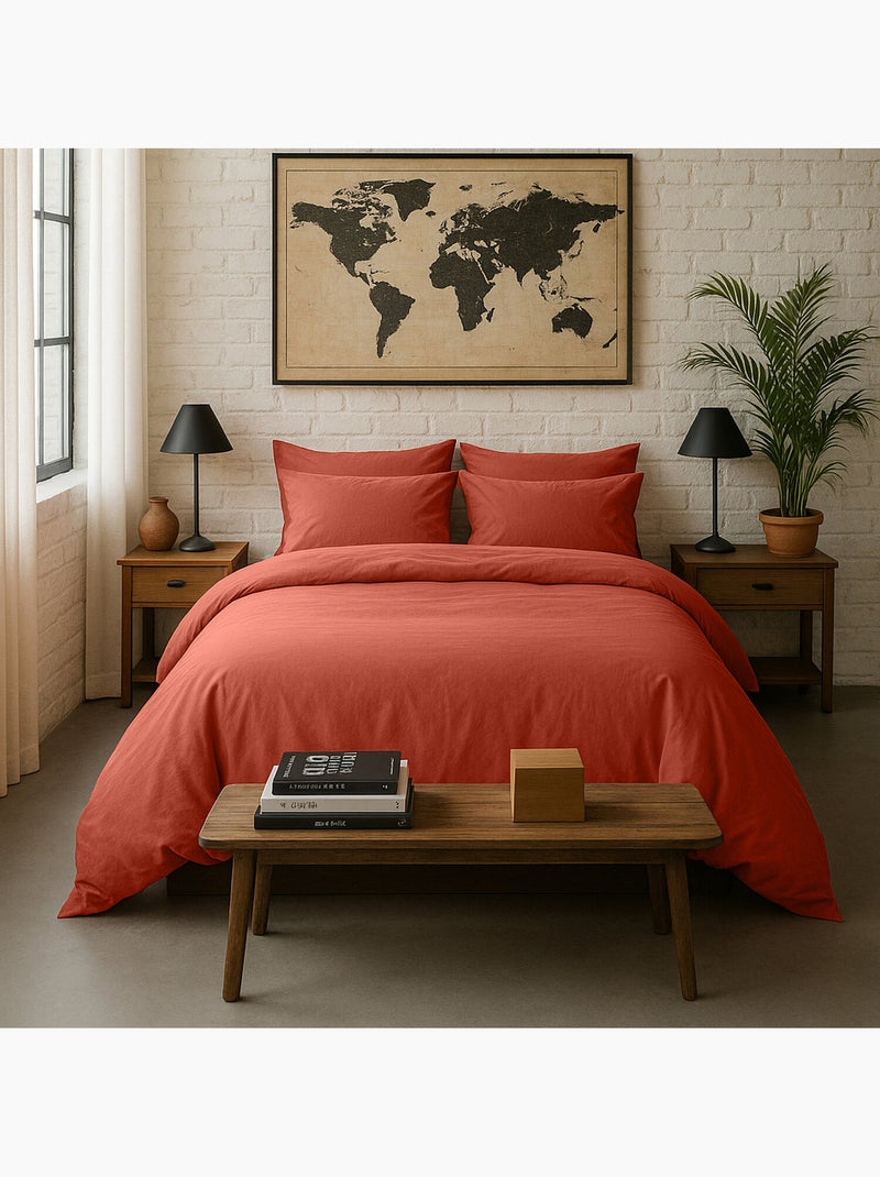 Drap housse 100 % percale de coton elegance Rouge - Kiabi