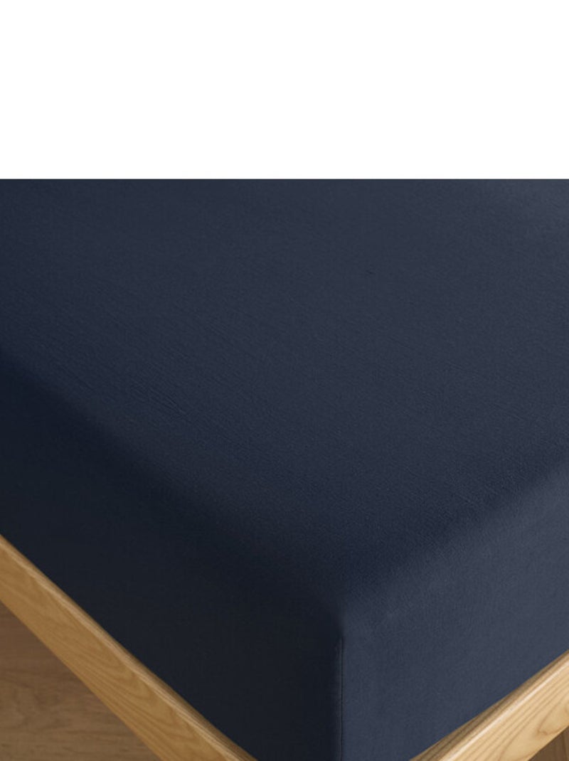 Drap housse 140 x 190 cm bonnet 30 cm "Prémium" pour lit 2 places Bleu foncé - Kiabi