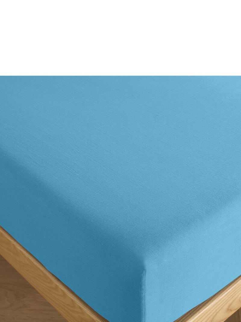 Drap housse 140 x 190 cm bonnet 30 cm "Prémium" pour lit 2 places Bleu turquoise - Kiabi