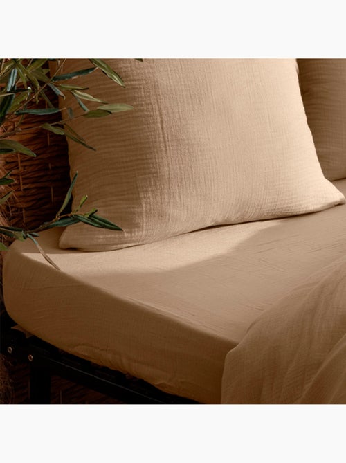 Drap housse 140 x 190 cm gaze de coton beige - Kiabi Drap housse 140 x 190 cm gaze de coton beige - Kiabi